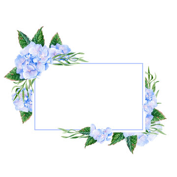 blue hydrangea floral frame on white clip art preview