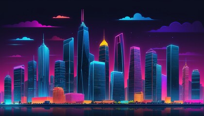 Fototapeta na wymiar Graphic Design of Night City: Vector Art with Neon Glow