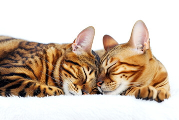 Two bengal cats isolated on a white background.