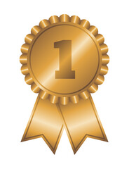Golden medal with number 1. Vector and PNG on transparent background.