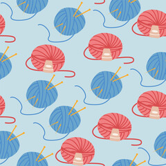 Seamless pattern of vector illustration of knitting, balls of wool.