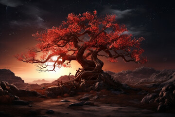 Lonely tree in misty atmosphere