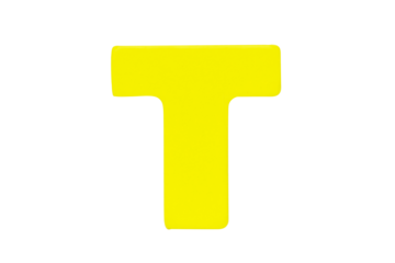 English alphabet letter uppercase "T" Isolated on cutout PNG. Wooden jigsaw yellow tangram puzzle as shape "T". English. it is universal language used in learning education for children.	
