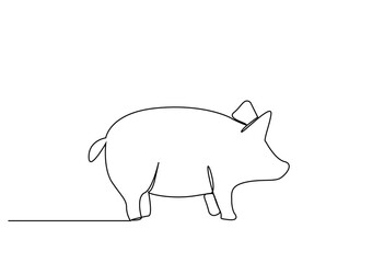 pig animal rural full body one line art design vector