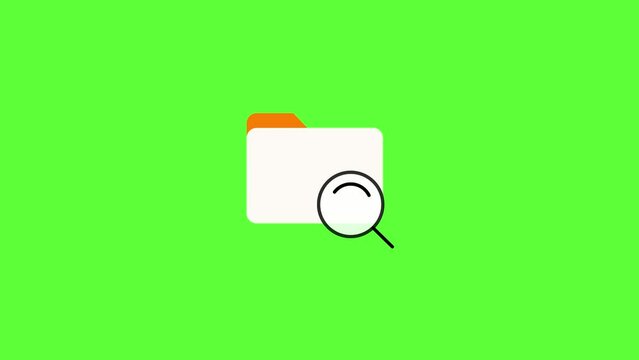 4K motion graphics animation of search folder icon on chroma key green screen background.