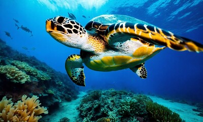 Obraz premium Life in a coral reef. Rich colors of tropical fish. Animals of the underwater sea world. Ecosystem.