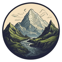 logo landscape with trees and mountains, isolated background. AI Generated