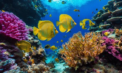 Fototapeta na wymiar Colorful tropical fish in coastal waters. Life in a coral reef. Animals of the underwater sea world.
