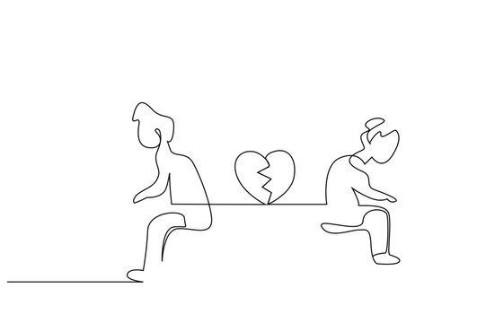 girl boy child fight heartbreak sad one line art design vector