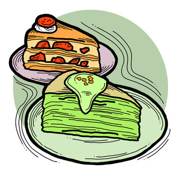 layered cake slices on plates clip art preview