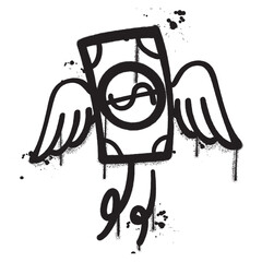 Vector graffiti spray paint money wings isolated vector illustration