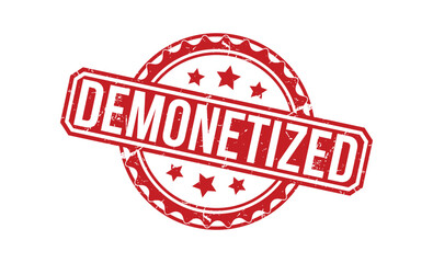 Demonetized Red Rubber Stamp vector design.