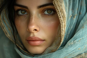 Portrait of Iranian woman in national clothes photography. Iran woman. Horizontal format