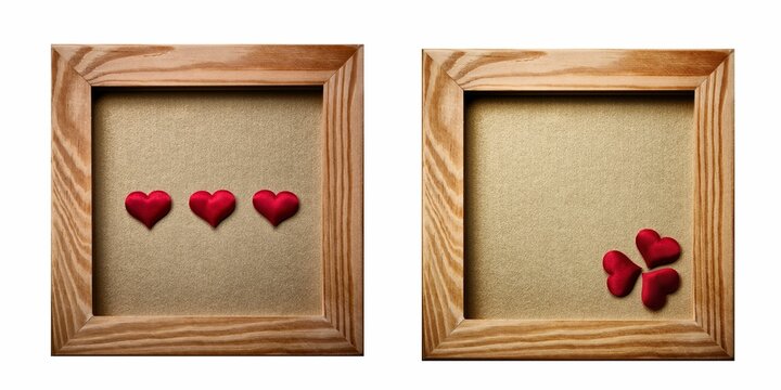 Old vintage photo frame and red heart.