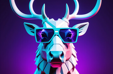 Fashion portrait of a Deer head wearing sunglasses.  illustration.