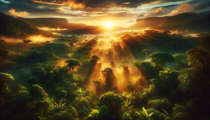 Obraz na płótnie Canvas Forest atmosphere at sunset or sunrise