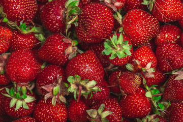 Strawberry background. Ripe fresh fruits, seasonal crop. Healthy superfood, vitamin