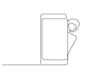human phone screen secret spy gossip look one line art design vector