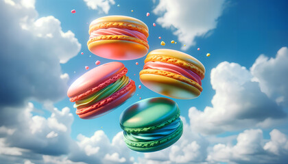 French cookies, macaroon levitation in the sky - 726508929