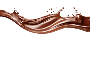 Foto op Plexiglas 3d illustration chocolate liquid long wave splash on  isolated transparent background. © vierdaus