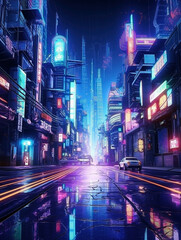 Night time in city of the futuristic fantasy world