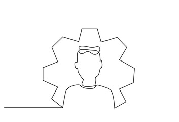 industry engineer profile man employee portrait gear cow one line art design vector