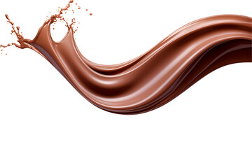 3d illustration liquid chocolate milk long wave splash on  isolated transparent background.