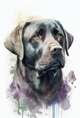 Portrait of the black labrador in watercolor  style