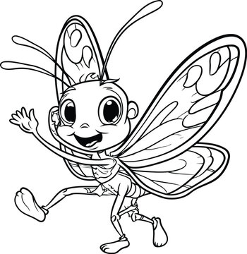 illustration of a cartoon butterfly on a white background. coloring book