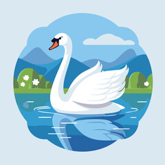 Swan on the lake. Vector illustration in a flat style.