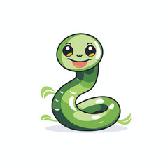 Cute green snake cartoon character vector Illustration on a white background