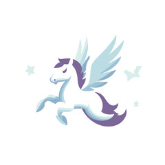 Horse vector logo. Horse with wings and stars. Vector illustration
