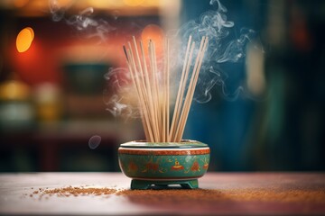 incense sticks glowing in a traditional burner