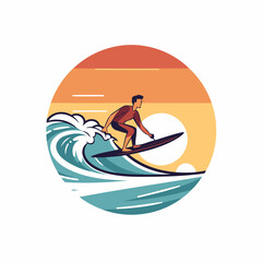 Surfer on the wave. Vector illustration of a man on a surfboard.
