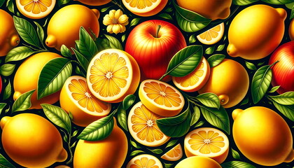 a pattern apple and lemon with retro style