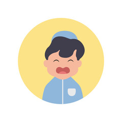 happy eid mubarak with kid character illustration simple concept cute cartoon muslim