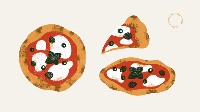 Italian pizza collection. Pizza Margherita with tomatoes and mozzarella.