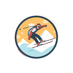 Skier logo design template. Extreme winter sport vector illustration. Skier icon.