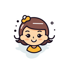 Cute girl face. Vector illustration. Isolated on white background.