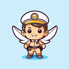 Cute Little Boy Pilot Mascot Character Vector Illustration.