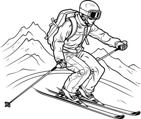 Skier skiing downhill. sketch for your design. Vector illustration.