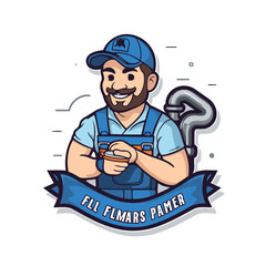 Vector illustration of a plumber or plumber holding a wrench.