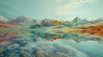 surreal mountain landscape reflected in tranquil waters of dream