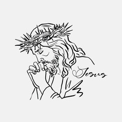 Sketch jesus line art vector. Hand drawn jesus christian line art