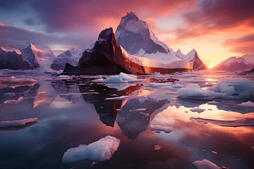 Fototapeten Iceberg reflected in the water. It represents the power of nature. Watching makes one feel impressed, calm, curious. Ideal for using pictures as teaching materials about nature, science or philosophy. © Chanawat