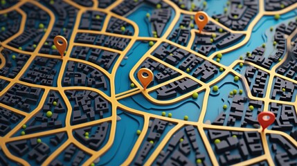 A detailed close up of a city map. Perfect for illustrating urban planning or navigating through city streets