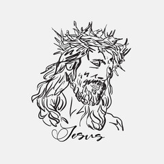 Sketch jesus line art vector. Hand drawn jesus christian line art