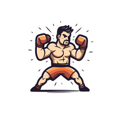 Vector illustration of a kickboxer with boxing gloves on white background.