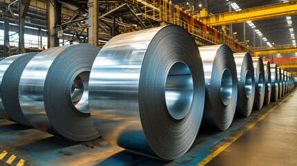 Rolls of galvanized sheet steel in the factory
