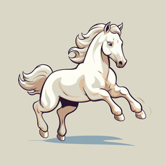 Running white horse. Vector illustration of a horse on a gray background.